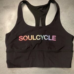 SoulCycle Women's Black Sports Bra with Multicolor Logo